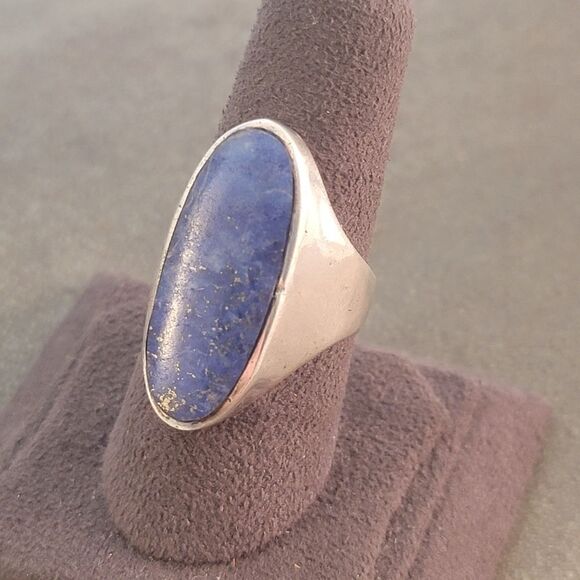 Sterling Contemporary Lapis Thailand Long Oval Statement Ring - Picture 6 of 12